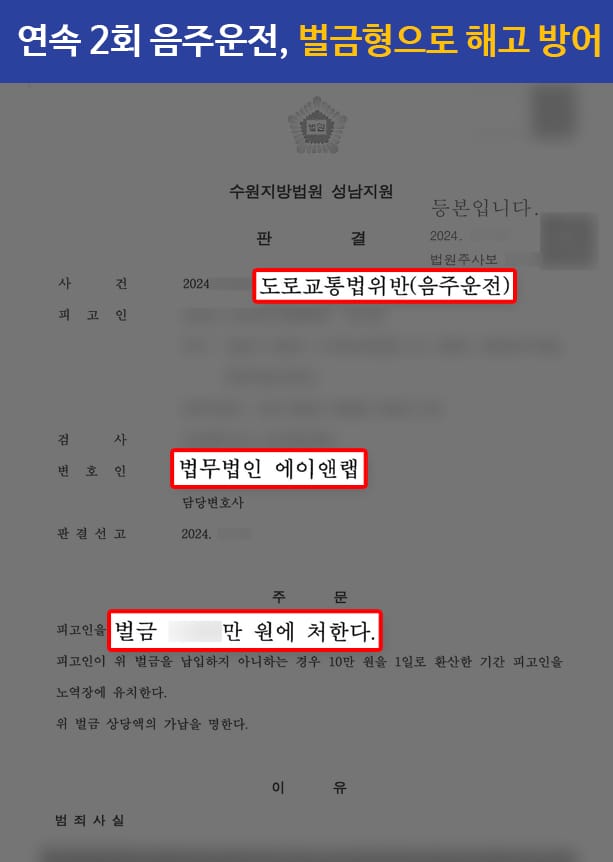 판결문 240927 음주 연속 재범 벌금형