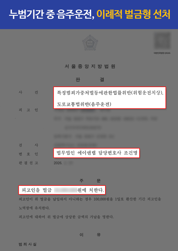 판결문 260609 위험운전치상 벌금형